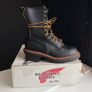 Red Wing Vintage Leather Logger Vibram Lace up Boot made in USA Deadstock